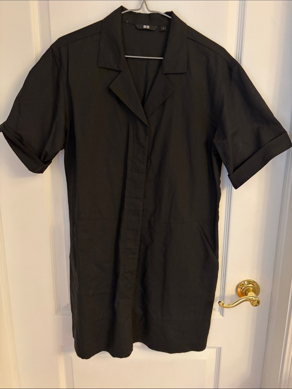 Uniqlo Black Short-Sleeve Camp Collar Button-Down Short jumpsuit